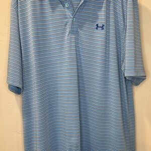 Under Armour Men's Light Blue and White Polo